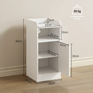 Mesitas de Noche Estrechas, Juego de 2, con Estación de Carga, Mesillas de Noche Dormitorio con Puerta, Compartimento Abierto, Estante Ajustable, Mesa Auxiliar para Espacios Reducidos, Blanco