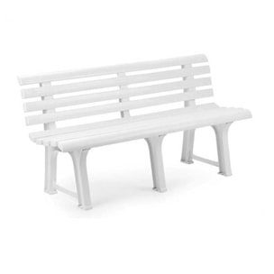 Panchina da esterno Pomezia, Panca monoblocco da giardino, Panchina outdoor, 100% Made in Italy, Cm 145x49h74, Bianco