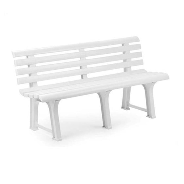 Panchina da esterno Pomezia, Panca monoblocco da giardino, Panchina outdoor, 100% Made in Italy, Cm 145x49h74, Bianco