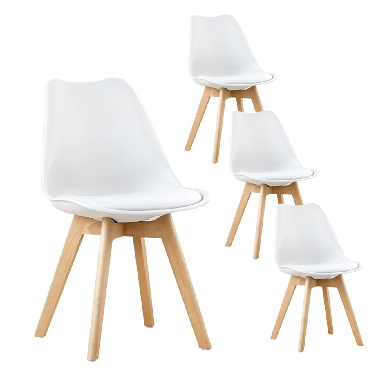 Pack de 4 chaises -matériau d'injection, pieds en bois-couleur blanc 48 x 82 x 57 cm