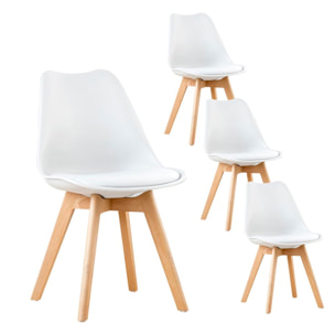 Pack de 4 chaises -matériau d'injection, pieds en bois-couleur blanc 48 x 82 x 57 cm