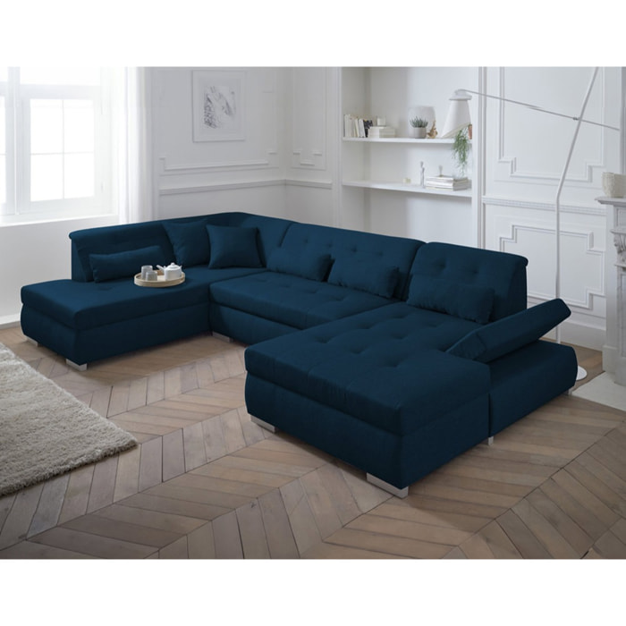 Vermont - canapé panoramique d'angle gauche - 7 places - XXL - Bleu pétrole