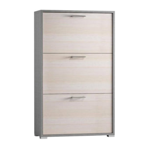 Scarpiera Peonia, Mobile multiuso da ingresso con 3 ante a ribalta, Armadietto portascarpe a doppia profondità, 100% Made in Italy, Cm 67x28h112, Larice