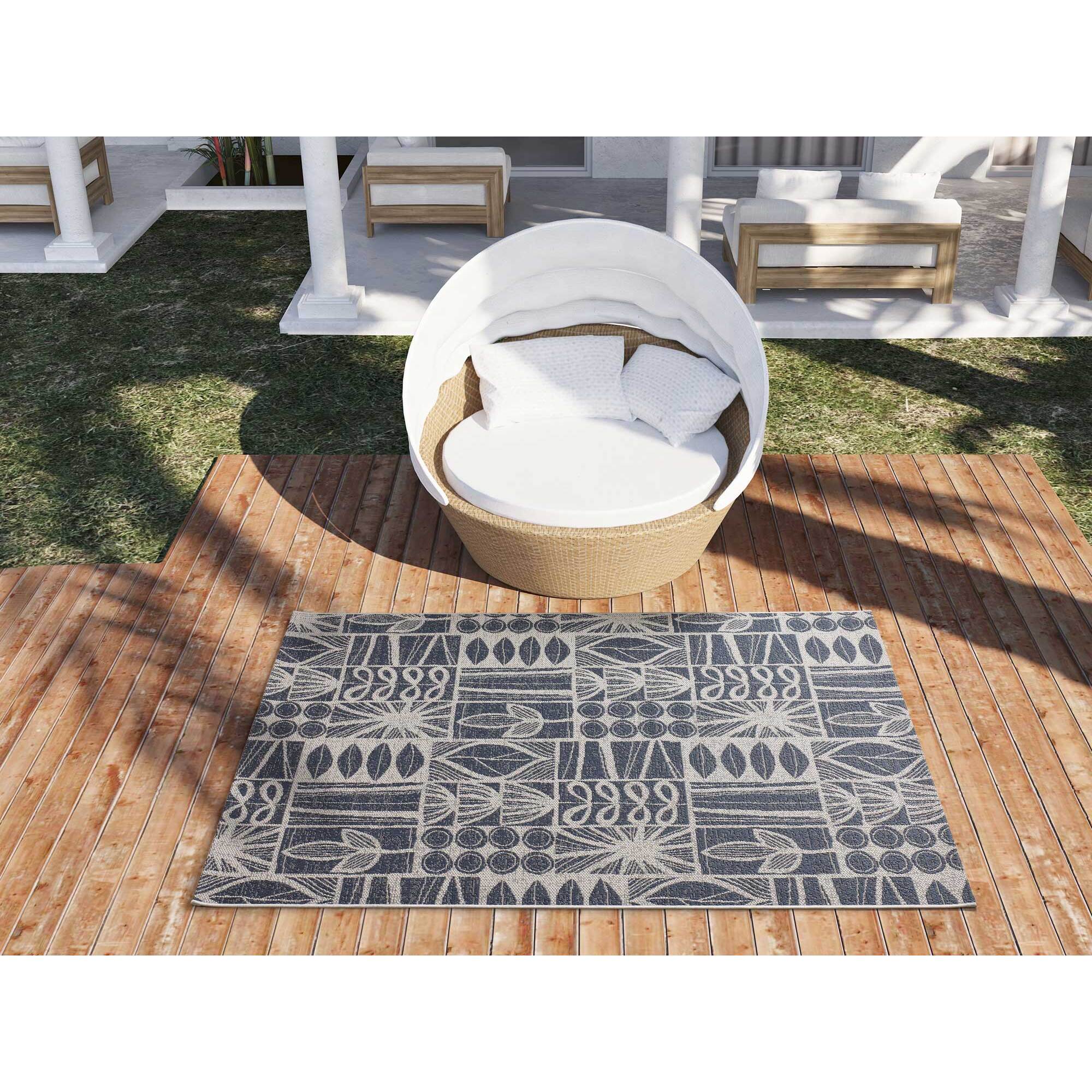 AZUR Alfombra geométrica de exterior-interior en azul, varias medidas disponibles