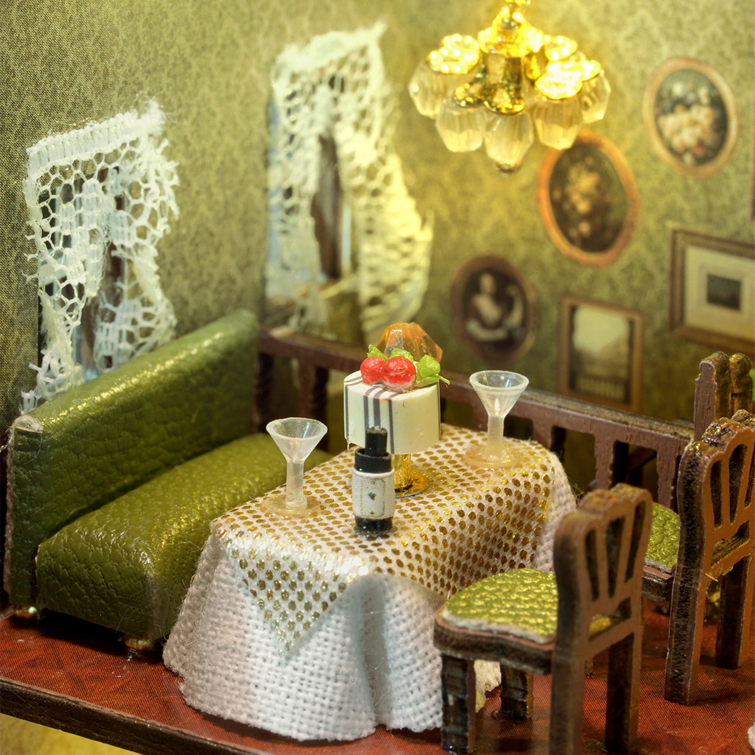 Restaurante Garden. Maqueta 3D con diseño de panel de puerta abierta, realista con gran detalle y luces led.