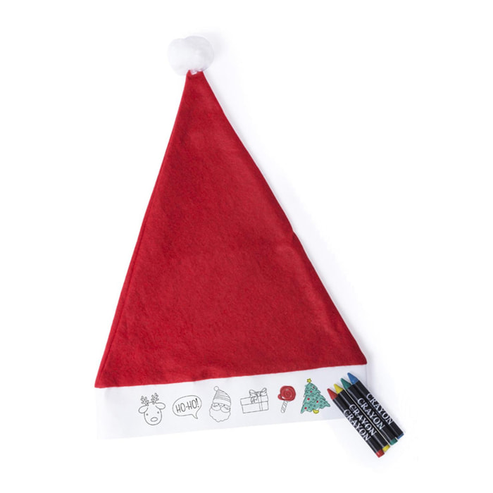 RUPLER Cappello da Babbo Natale per bambini. Striscia frontale per decorare, include 5 pastelli.