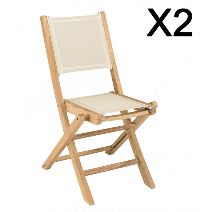 HARRIS - Lot de 2 chaises pliantes textilène couleur beige
