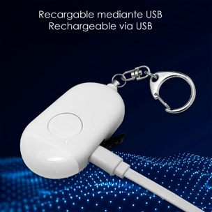Allarme SOS personale con bluetooth, luce LED brillante da 12lm e suono da 130dB. Doppia attivazione rapida e notifiche.
