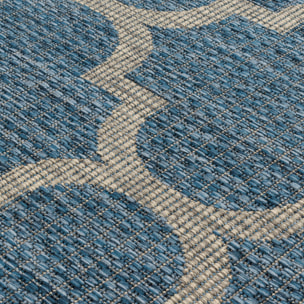 Moa- tapis d'extérieur rond bleu à motif gris
