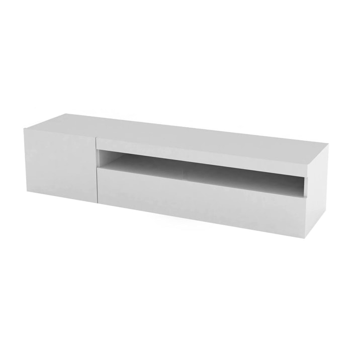 Mobile da soggiorno Porta TV, Made in Italy, Supporto per TV a 2 ante, Porta TV da salotto, cm 150x40h37, colore Bianco lucido