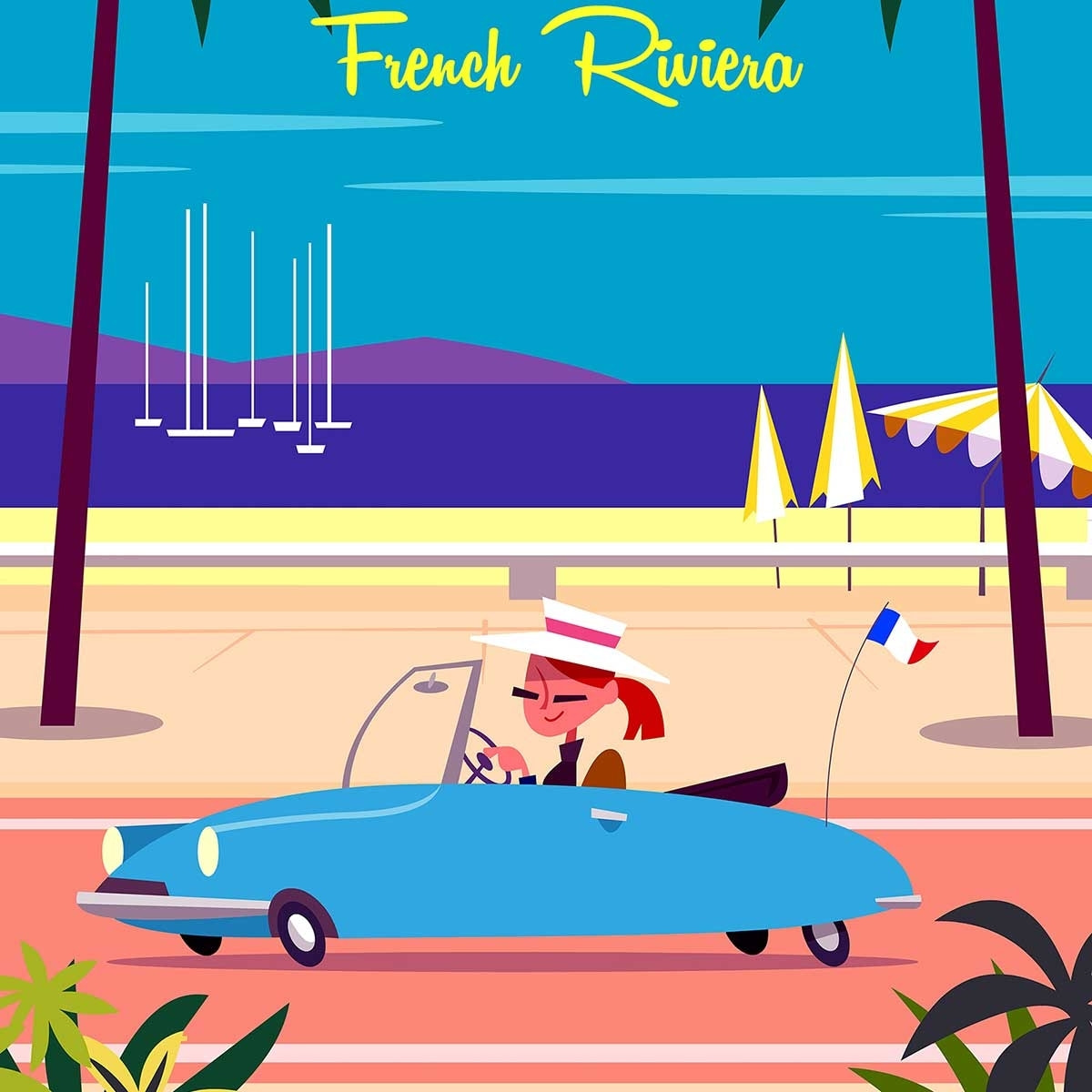 Poster nice promenade des anglais Affiche sous cadre bois