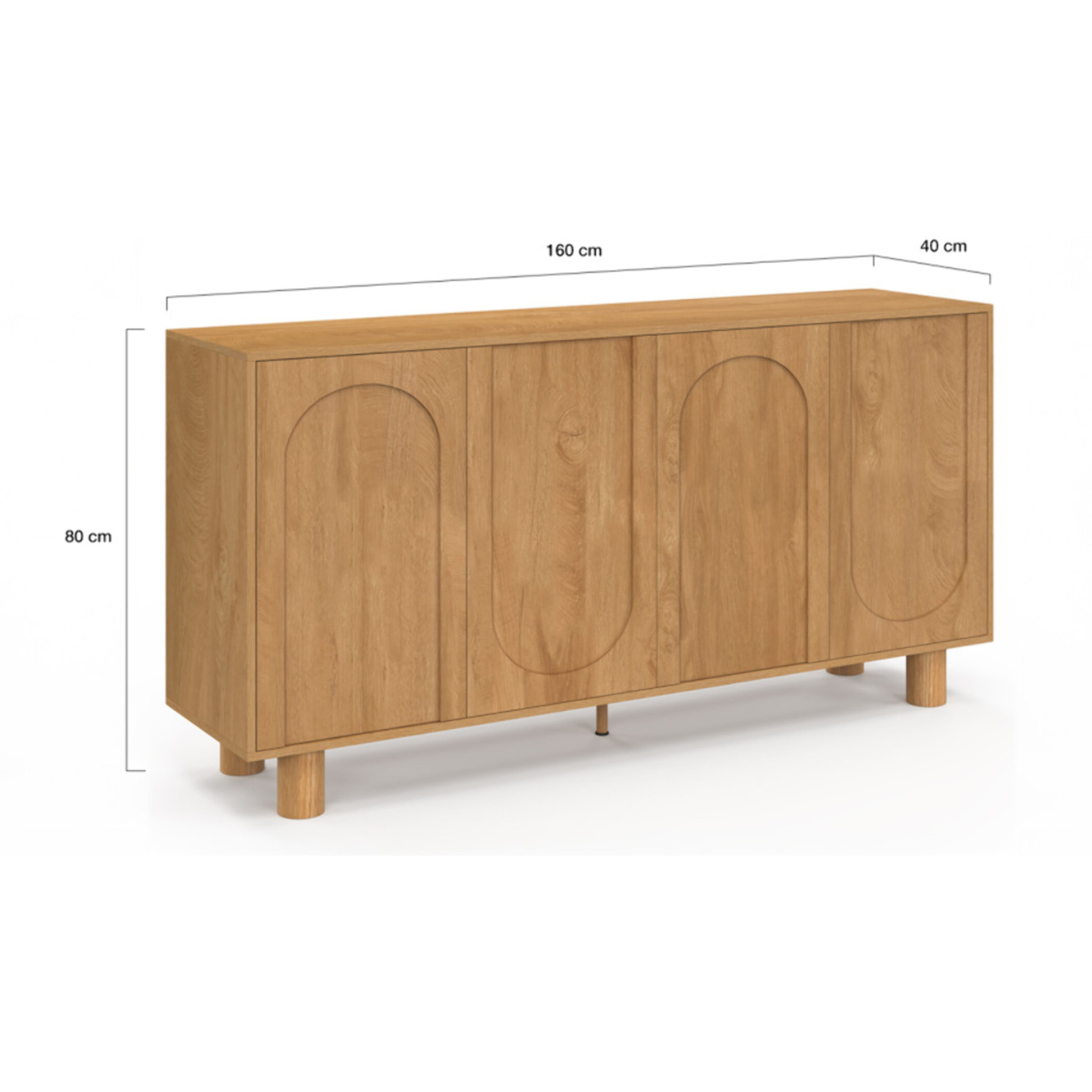 Buffet Arlo 4 portes effet chêne 160cm