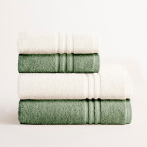 Set 2 toallas ducha + 2 toallas lavabo musgo-blanco premium