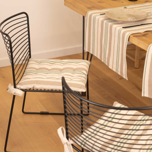 Galette de chaise matelassée à rayures en toile canevas - Vert Olive