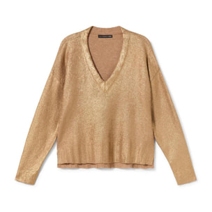 maglia laminata con scollo a V