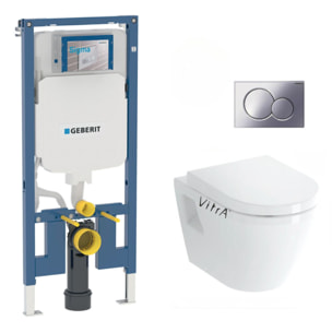 Pack WC Bati-support Geberit extra-plat UP720 + WC suspendu Vitra integra + Abattant softclose + Plaque chrome (SLIM-Integra-N)