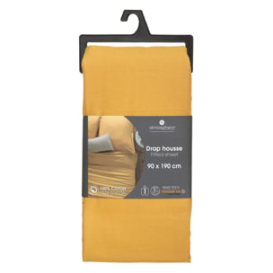 Drap-housse en coton - jaune moutarde - bonnet H30cm - 90x190 cm