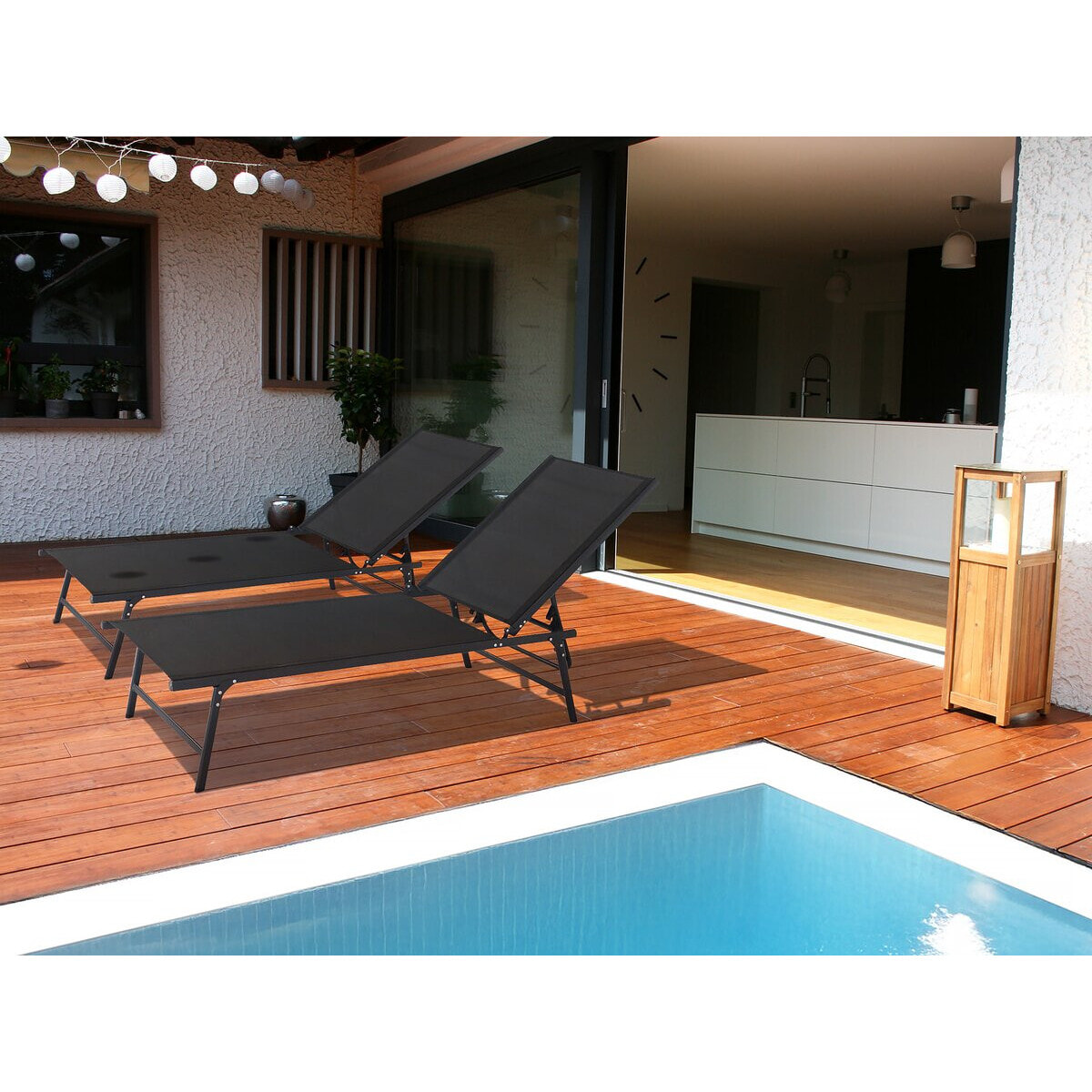 Lot de 2 bains de soleil en métal "Sublima" - 180 x 54 x 104 cm - Noir