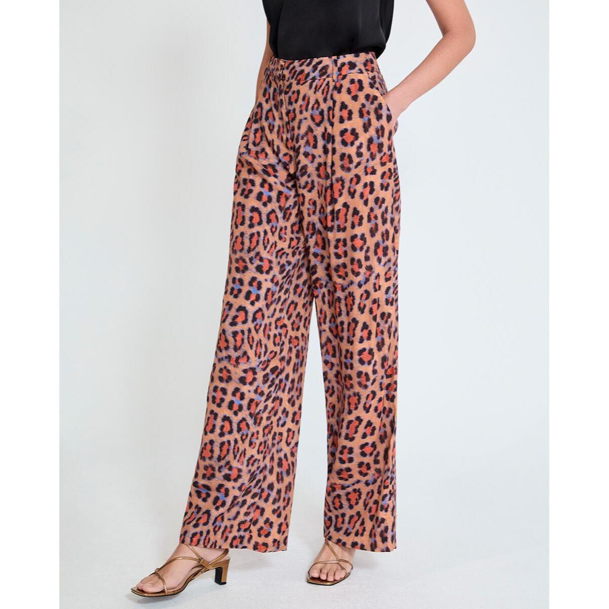 Pantaloni palazzo con stampa animalier