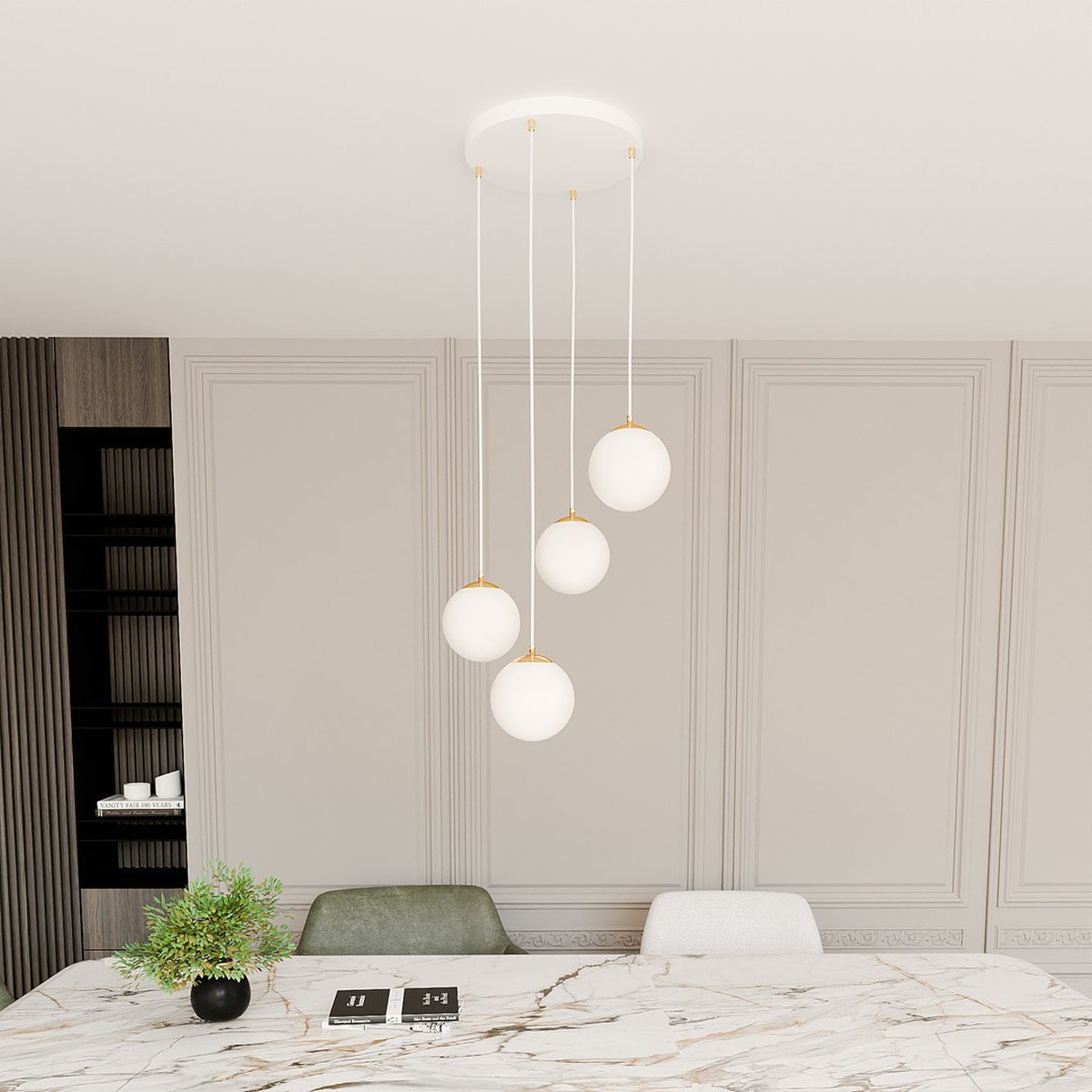 Lampada a sospensione ROYAL in acciaio bianco e oro