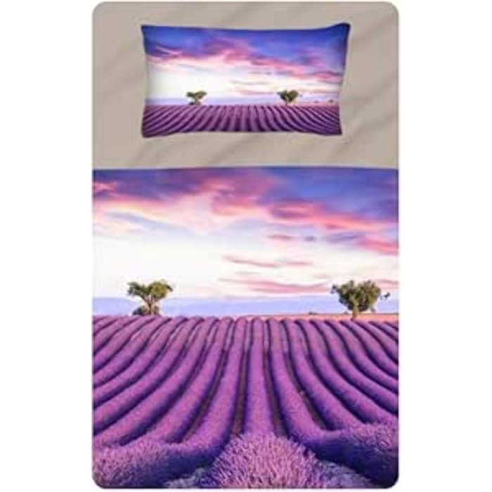 INTRECCI Set Lenzuola Una Piazza e Mezza in Cotone, Stampa Alta Qualità, Lenzuolo Sotto + Lenzuolo Sopra + 1 Federa, Comfort, per Pelli Sensibili, non Stringe in Lavatrice. Fantasia: Provence