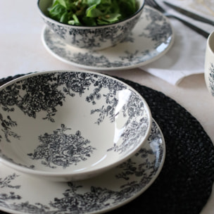 Lot de 6 assiettes creuses porcelaine blanc et noir 20,5cm FLORALI