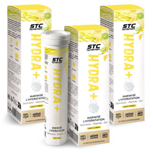 STC NUTRITION - Hydra+ - Préparation pour boisson isotonique à base d'Électrolytes, Vitamines, sucre et édulcorant naturels - Optimise l'hydratation - Citron - Lot de 3