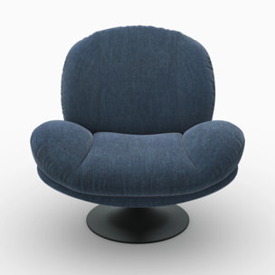 Fauteuil pivotant en tissu effet velours bleu nuit - Ricci