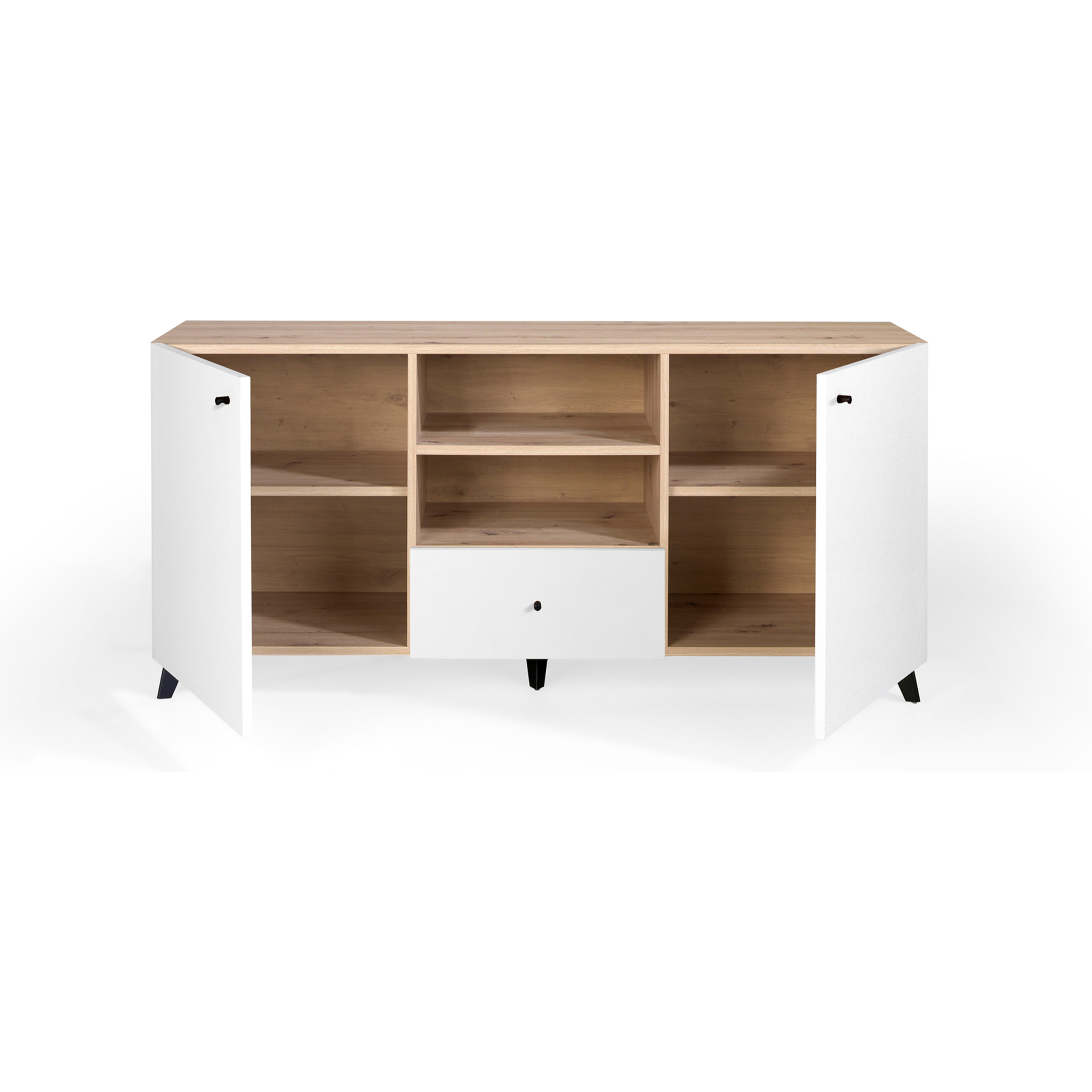 Aparador COLONIA - 2 puertas, 2 huecos y 1 cajón - roble y blanco polar - 160x40x76cm