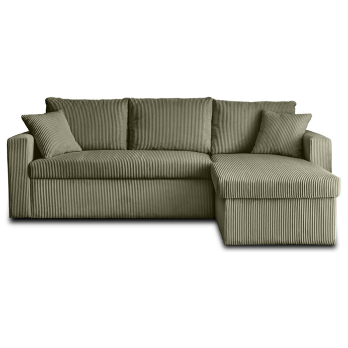 Cyrus - canapé d'angle réversible 4 places - convertible avec coffre - en velours côtelé - Vert