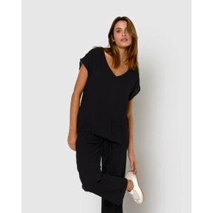 Pantalón largo mujer bambula detalles plisados negro