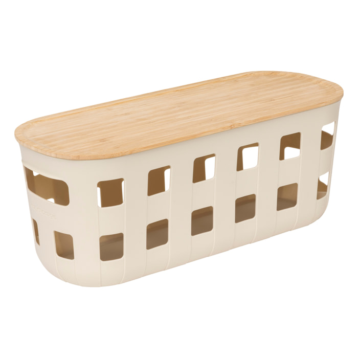 Panier de rangement avec couvercle en bambou - Crème