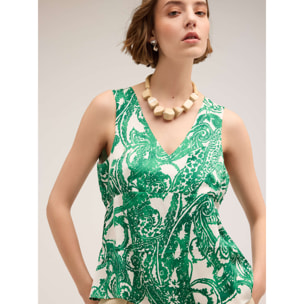 Motivi - Top de satén estampado paisley - Verde