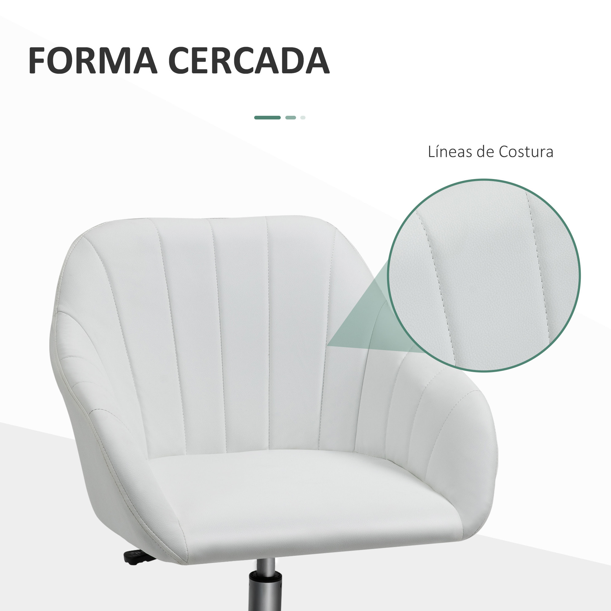 Silla de Oficina Ergonómica Silla de Escritorio Giratoria con Altura Ajustable Respaldo y Reposabrazos de Piel Sintética Carga 120 kg 60x59x79-89 cm Blanco