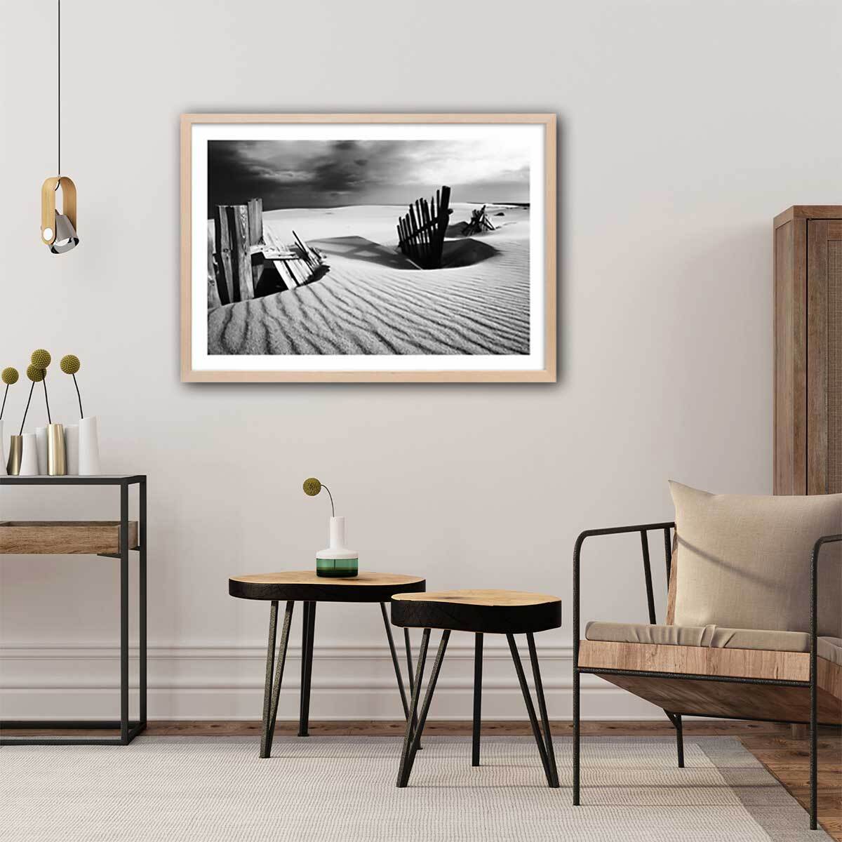 Poster dunes Affiche + cadre en bois - Chêne