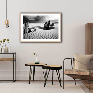 Poster dunes Affiche + cadre en bois - Chêne