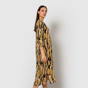 Vestido midi bambula detalles plisados europa beige/negro