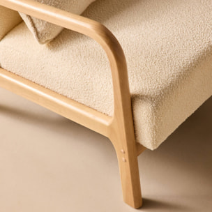Fauteuil scandinave bois d'hévéa et bouclette texturée LORENS