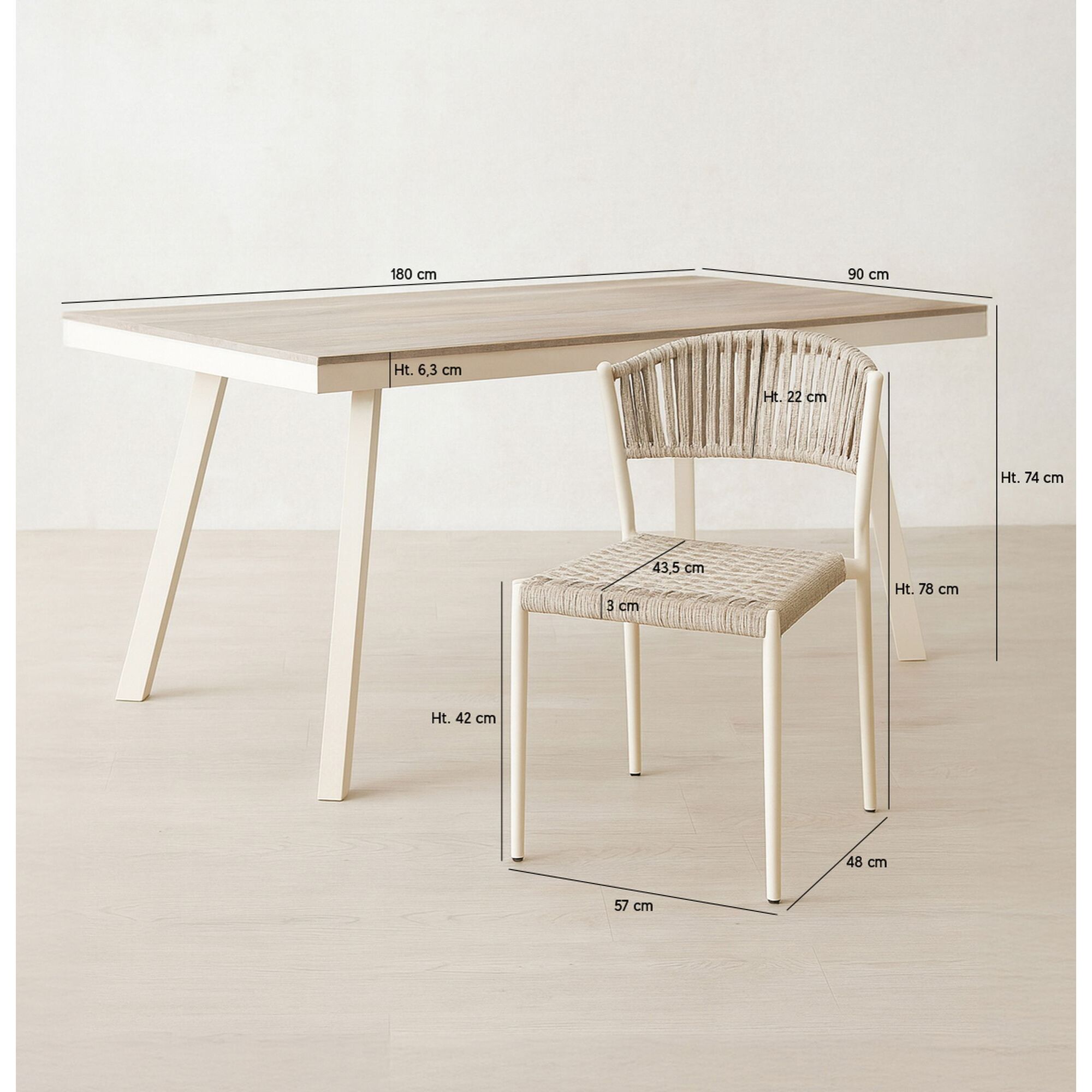 Ensemble de jardin table polywood blanc et chaises 6 places FIGARI