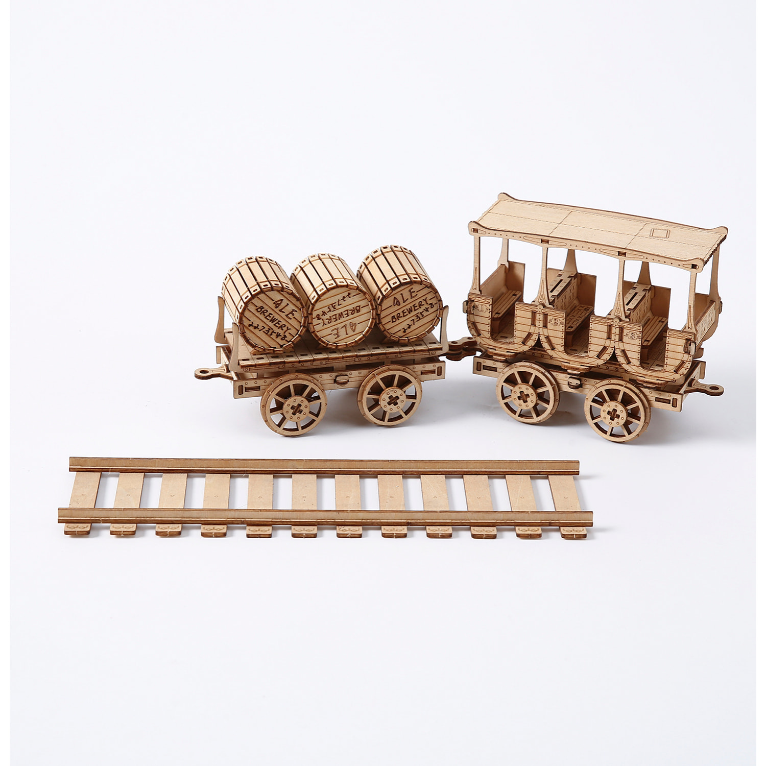 Maqueta de Madera 3D, diseño de Vagón del vino con movimiento mecánico. 278 piezas.