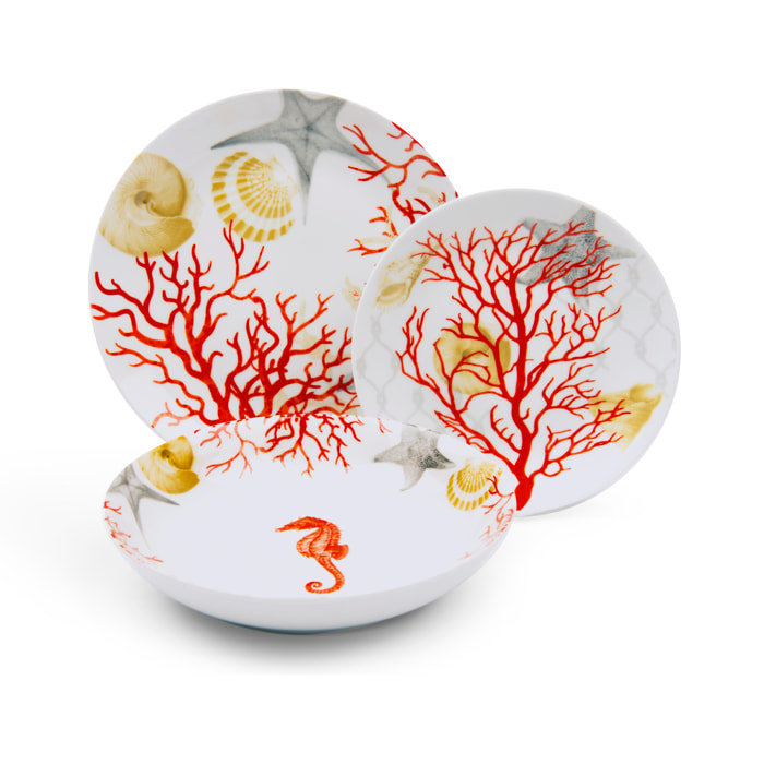 Service 18 assiettes Excelsa Coral, porcelaine, multicolore