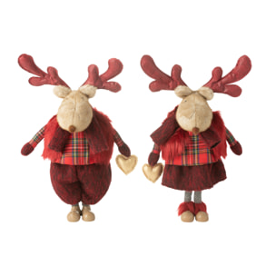 J-Line figurine Renne Garçon + Fille Coeur - polyester - rouge - large - 2 pcs