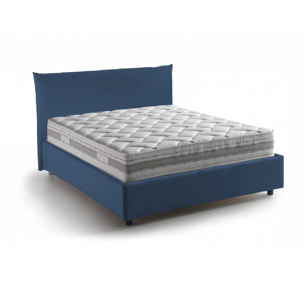 Letto piazza e mezza Creta, Letto contenitore con rivestimento in tessuto, 100% Made in Italy, Apertura frontale, con materasso Cm 120x190 incluso, Blu