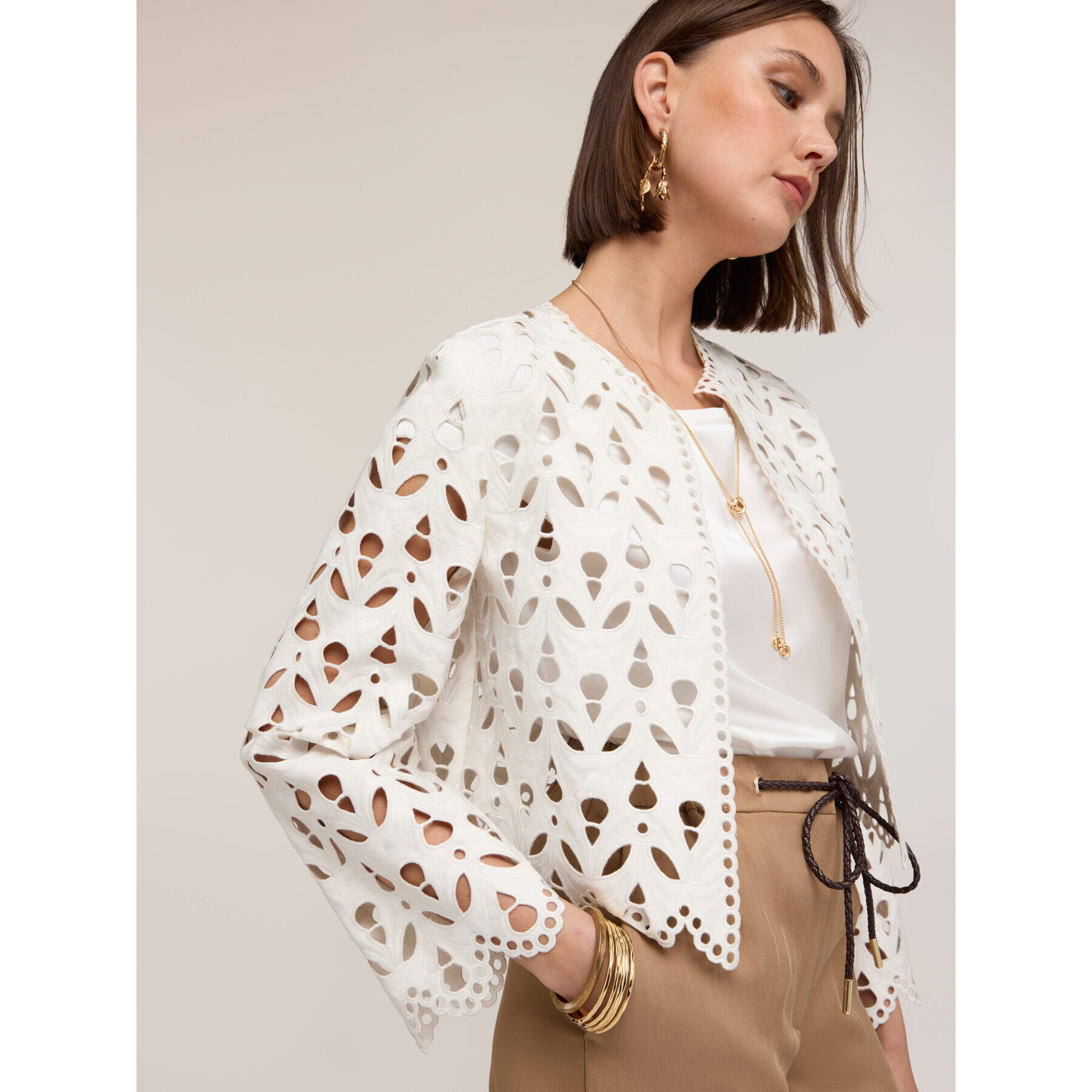 Motivi - Chaqueta coated efecto sangallo - Blanco