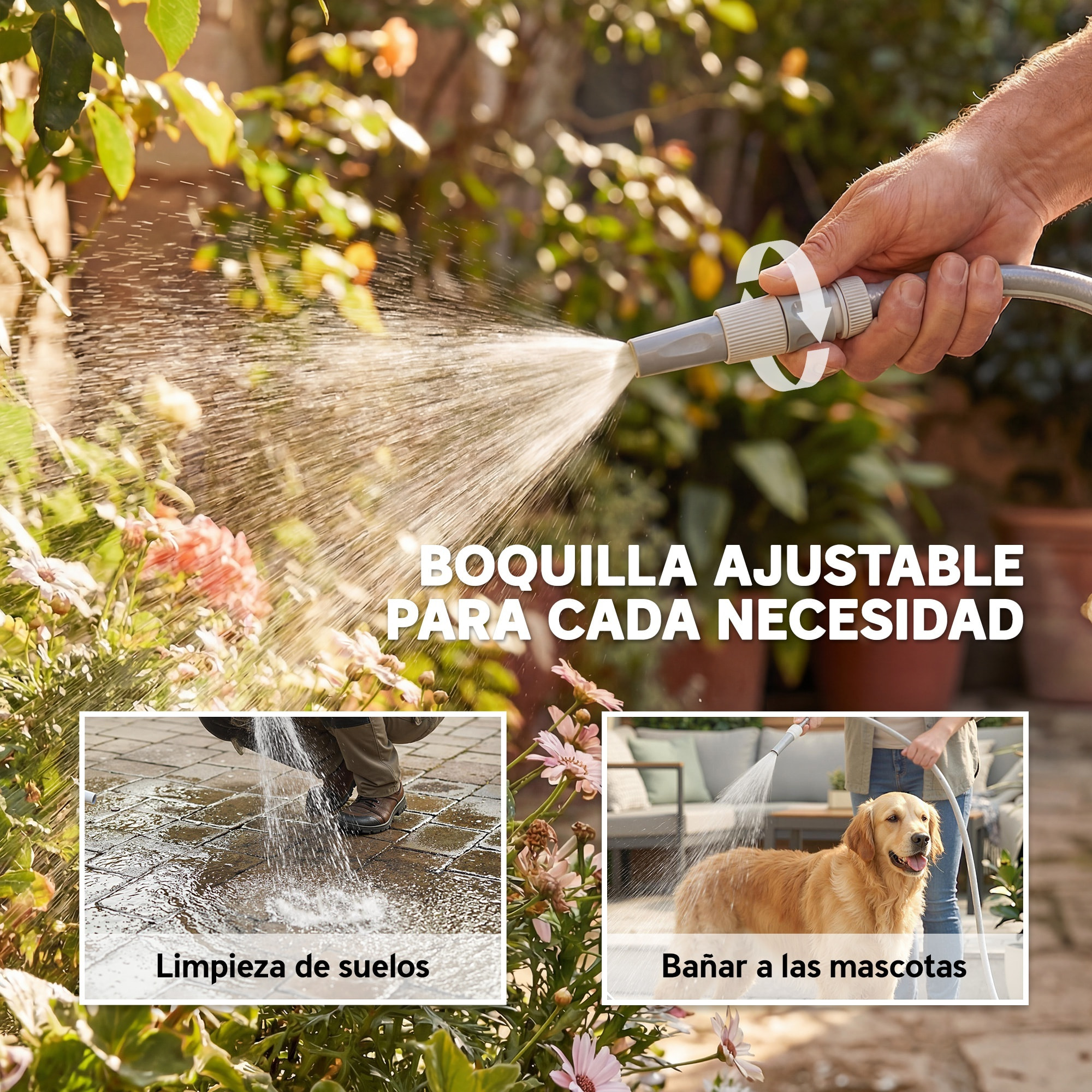 Enrollador de Manguera para Jardín 20+1,9 m con Boquilla de 2 Modos, Carrete de Manguera de Jardín de Pared con Bloqueo Automático y Retracción Controlada, Soporte Orientable 180°, Gris