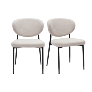 Chaises en tissu effet velours texturé beige et métal noir (lot de 2) BREKA
