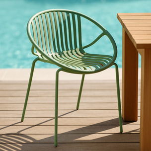 Lot de 4 fauteuils de table extérieur en polypropylène et métal vert CALYPSO
