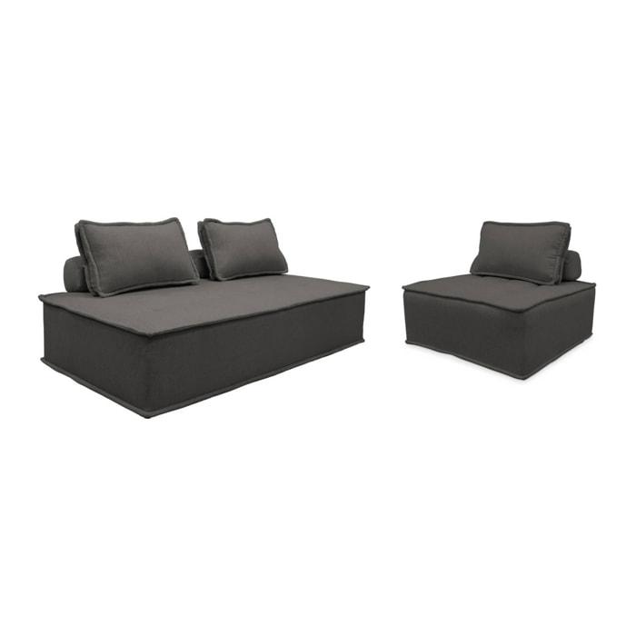 Ensemble chauffeuses DAO pour canapé modulable en tissu capitonné 3 places gris foncé