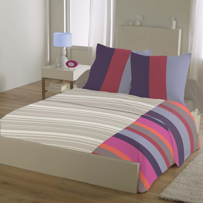 Parure de draps 4pcs 100%coton 57fils rayures bordeaux
