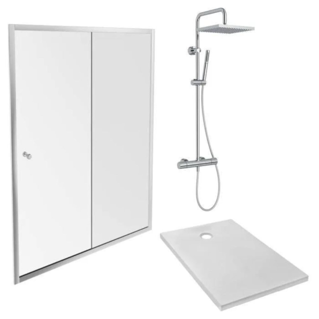 Receveur douche Ipso 100 x 80 cm + paroi coulissante niche + colonne douche Brigitte